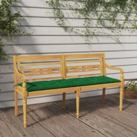 Banco Batavia con cojín verde madera maciza de teca 150 cm de vidaXL, Bancos de jardín - Ref: Foro24-3100846, Precio: 245,05 ...