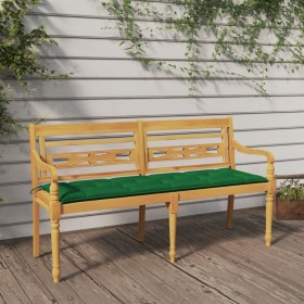 Batavia bench with green cushion solid teak wood 150 cm by vidaXL, garden benches - Ref: Foro24-3100846, Price: 249,08 €, Dis...