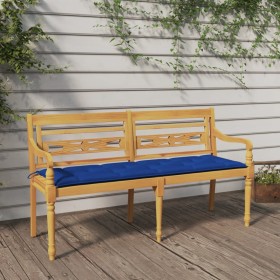 Batavia bench with blue cushion solid teak wood 150 cm by vidaXL, garden benches - Ref: Foro24-3100851, Price: 254,14 €, Disc...
