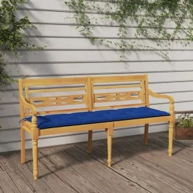 Batavia bench with blue cushion solid teak wood 150 cm by vidaXL, garden benches - Ref: Foro24-3100851, Price: 250,29 €, Disc...