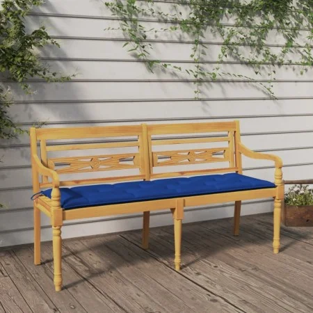Banco Batavia con cojín azul madera maciza de teca 150 cm de vidaXL, Bancos de jardín - Ref: Foro24-3100851, Precio: 249,90 €...