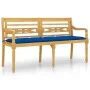 Banco Batavia con cojín azul madera maciza de teca 150 cm de vidaXL, Bancos de jardín - Ref: Foro24-3100851, Precio: 249,90 €...