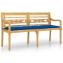 Banco Batavia con cojín azul madera maciza de teca 150 cm de vidaXL, Bancos de jardín - Ref: Foro24-3100851, Precio: 254,14 €...