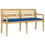Banco Batavia con cojín azul madera maciza de teca 150 cm de vidaXL, Bancos de jardín - Ref: Foro24-3100851, Precio: 254,14 €...
