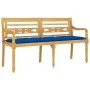 Batavia Bank mit blauem Kissen aus massivem Teakholz 150 cm von vidaXL, Gartenbänke - Ref: Foro24-3100851, Preis: 254,14 €, R...