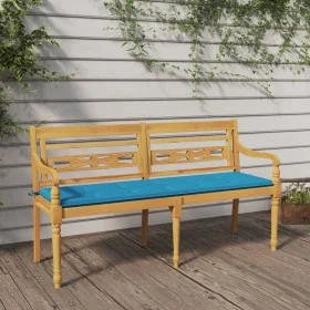 Batavia bench with blue cushion solid teak wood 150 cm by vidaXL, garden benches - Ref: Foro24-3100830, Price: 238,72 €, Disc...