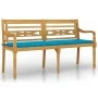 Banco Batavia con cojín azul madera maciza de teca 150 cm de vidaXL, Bancos de jardín - Ref: Foro24-3100830, Precio: 238,32 €...