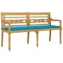 Banco Batavia con cojín azul madera maciza de teca 150 cm de vidaXL, Bancos de jardín - Ref: Foro24-3100830, Precio: 238,32 €...