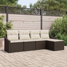 Conjunto de sofá de jardín 5 pcs Marrón Poliratán