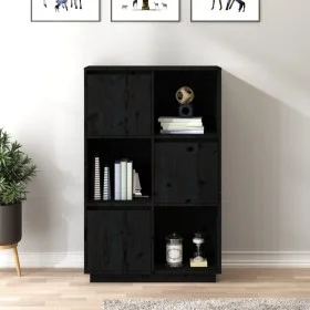 Hohe Anrichte aus massivem Kiefernholz schwarz 74x35x117 cm von vidaXL, Sideboards - Ref: Foro24-814368, Preis: 112,68 €, Rab...