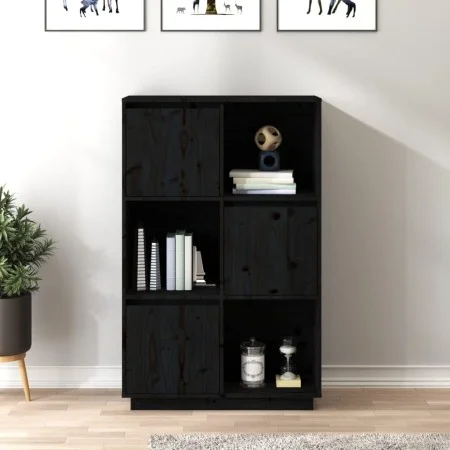 Hohe Anrichte aus massivem Kiefernholz schwarz 74x35x117 cm von vidaXL, Sideboards - Ref: Foro24-814368, Preis: 112,68 €, Rab...