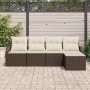Conjunto de sofá de jardín 5 pcs Marrón Poliratán