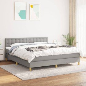 Cama box spring con colchón tela gris claro 180x200 cm Cama box spring con colchón tela gris claro 180x200 cm