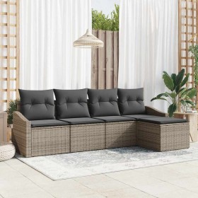 Conjunto de sofá de jardín 5 pcs Gris Poliratán