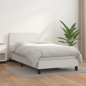 Cama box spring con colchón cuero sintético blanco 90x190 cm en Camas y somieres | Comprar online en Foro24