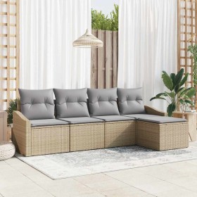 Conjunto de sofá de jardín 5 pcs Beige Poliratán
