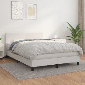 Cama box spring con colchón cuero sintético blanco 140x190 cm Cama box spring con colchón cuero sintético blanco 140x190 cm