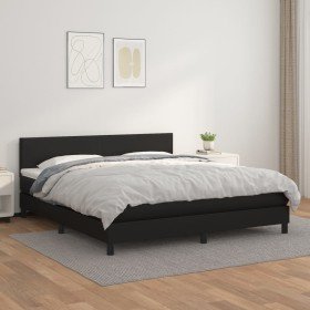 Cama box spring con colchón cuero sintético negro 160x200 cm Cama box spring con colchón cuero sintético negro 160x200 cm
