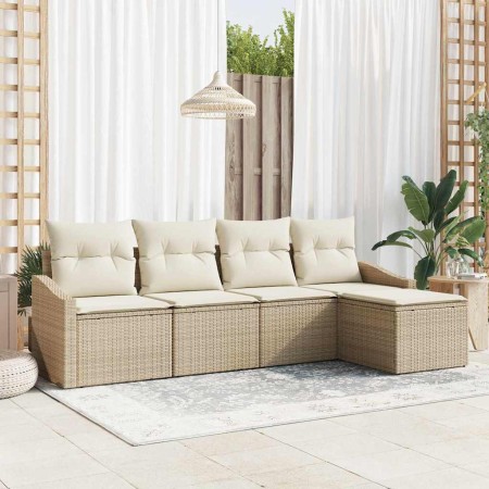 Conjunto de sofá de jardín 5 pcs Beige Poliratán