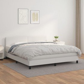 Cama box spring con colchón cuero sintético blanco 160x200 cm Cama box spring con colchón cuero sintético blanco 160x200 cm