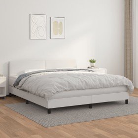 Cama box spring con colchón cuero sintético blanco 180x200 cm Cama box spring con colchón cuero sintético blanco 180x200 cm