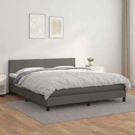 Cama box spring con colchón cuero sintético gris 180x200 cm Cama box spring con colchón cuero sintético gris 180x200 cm