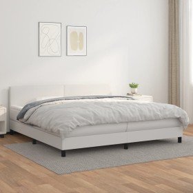 Cama box spring con colchón cuero sintético blanco 200x200 cm Cama box spring con colchón cuero sintético blanco 200x200 cm
