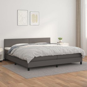 Cama box spring con colchón cuero sintético gris 200x200 cm Cama box spring con colchón cuero sintético gris 200x200 cm