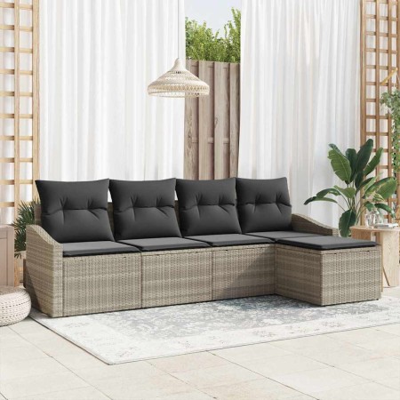 Conjunto de sofá de jardín 5 pcs Gris claro Poliratán