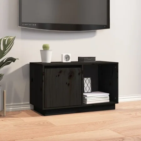 Massiver TV-Schrank aus schwarzem Kiefernholz, 74 x 35 x 44 cm von vidaXL, TV-Möbel - Ref: Foro24-814338, Preis: 45,65 €, Rab...