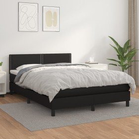 Cama box spring con colchón cuero sintético negro 140x190 cm Cama box spring con colchón cuero sintético negro 140x190 cm