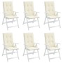 Cojín silla de jardín respaldo alto 6 uds tela crema 120x50x3cm