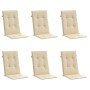 Cojín silla de jardín respaldo alto 6 uds tela beige 120x50x3cm