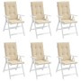 Cojín silla de jardín respaldo alto 6 uds tela beige 120x50x3cm