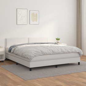 Cama box spring con colchón cuero sintético blanco 160x200 cm Cama box spring con colchón cuero sintético blanco 160x200 cm
