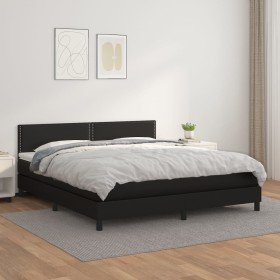 Cama box spring con colchón cuero sintético negro 180x200 cm Cama box spring con colchón cuero sintético negro 180x200 cm