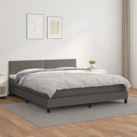 Cama box spring con colchón cuero sintético gris 180x200 cm Cama box spring con colchón cuero sintético gris 180x200 cm