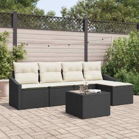 Conjunto de sofá de jardín 6 pcs Negro Poliratán