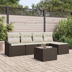 Conjunto de sofá de jardín 6 pcs Marrón Poliratán
