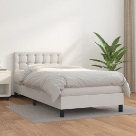 Cama box spring con colchón cuero sintético blanco 90x190 cm en Camas y somieres | Comprar online en Foro24