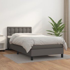 Cama box spring con colchón cuero sintético gris 90x200 cm Cama box spring con colchón cuero sintético gris 90x200 cm