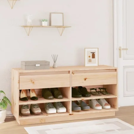Solid pine wood shoe cabinet 110x34x52 cm by vidaXL, Shoe racks and shoe organizers - Ref: Foro24-814444, Price: 86,77 €, Dis...