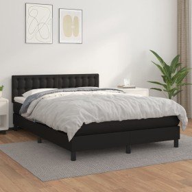 Cama box spring con colchón cuero sintético negro 140x190 cm Cama box spring con colchón cuero sintético negro 140x190 cm