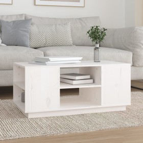 Mesa de centro de madera maciza de pino blanco 90x49x40,5 cm