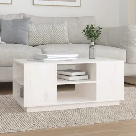 Mesa de centro de madera maciza de pino blanco 90x49x40,5 cm de vidaXL, Mesas de centro - Ref: Foro24-814400, Precio: 77,27 €...