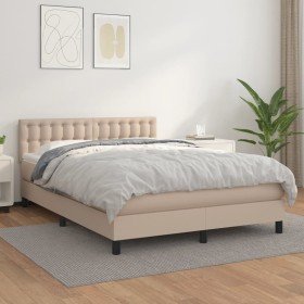 Cama box spring con colchón cuero sintético capuchino 140x200cm en Camas y somieres | Comprar online en Foro24