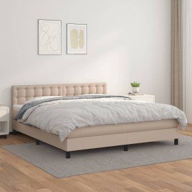 Cama box spring con colchón cuero sintético capuchino 160x200cm Cama box spring con colchón cuero sintético capuchino 160x200cm