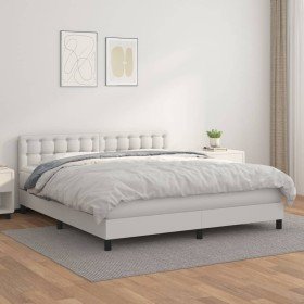 Cama box spring con colchón cuero sintético blanco 180x200 cm Cama box spring con colchón cuero sintético blanco 180x200 cm