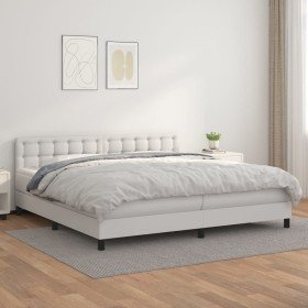 Cama box spring con colchón cuero sintético blanco 200x200 cm Cama box spring con colchón cuero sintético blanco 200x200 cm
