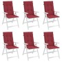 Cojín silla de jardín respaldo alto 6 uds tela rojo 120x50x3 cm